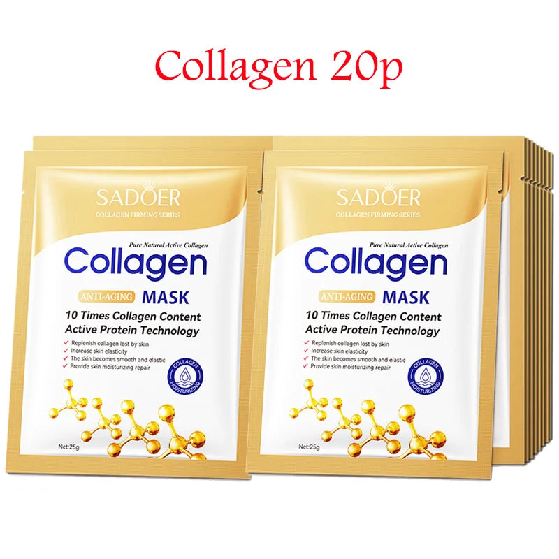 Pack de 20 mascarillas faciales de ácido hialurónico y colágeno