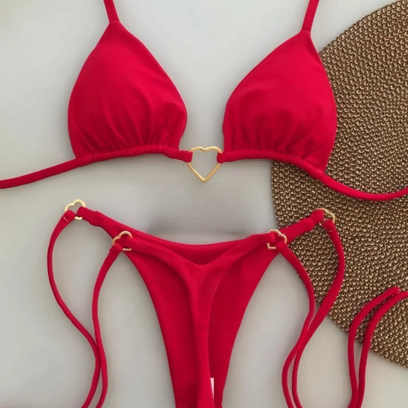 Conjunto de bikini de color liso