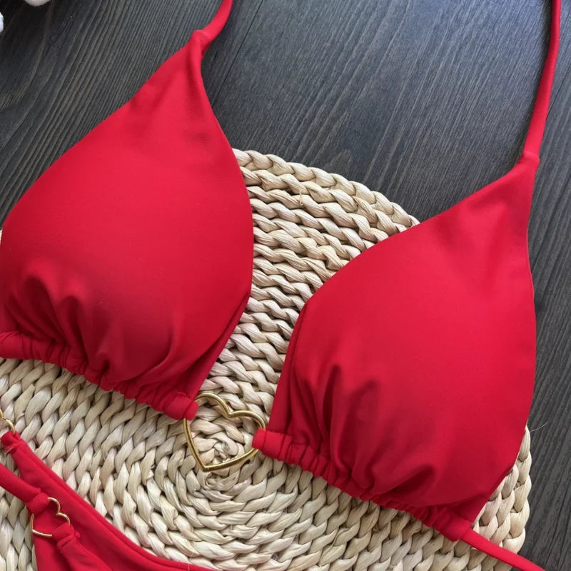 Conjunto de bikini de color liso