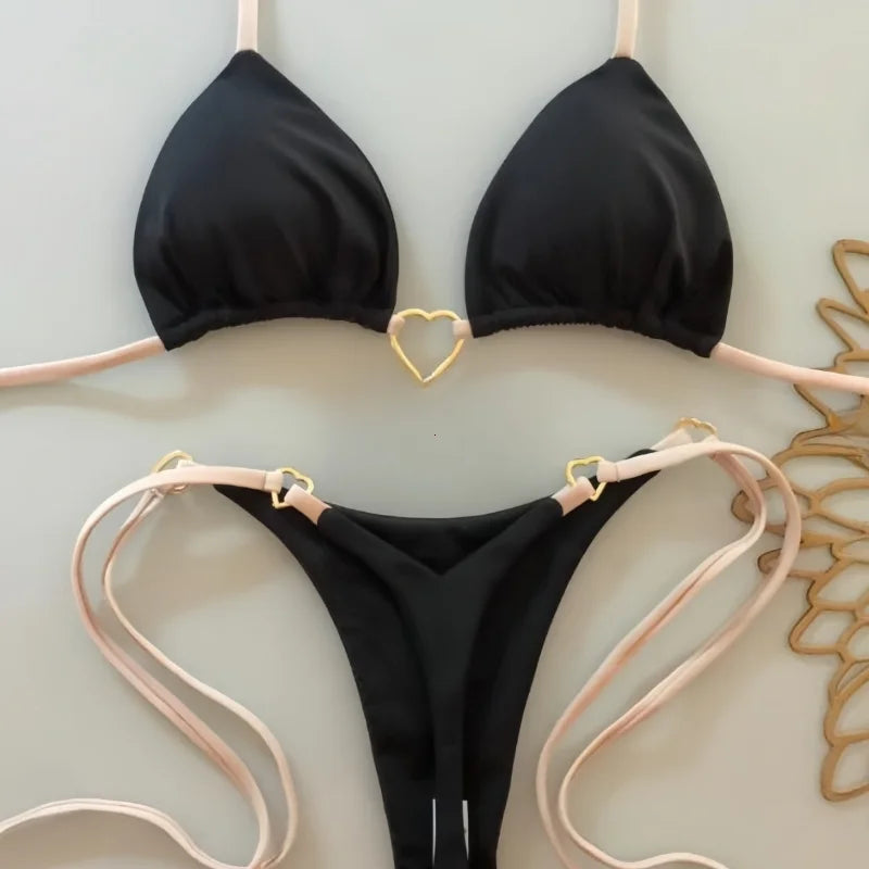 Conjunto de bikini de color liso