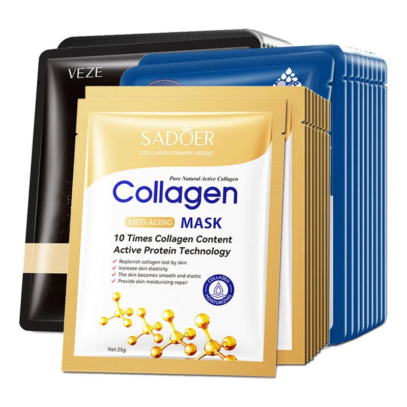 Pack de 20 mascarillas faciales de ácido hialurónico y colágeno